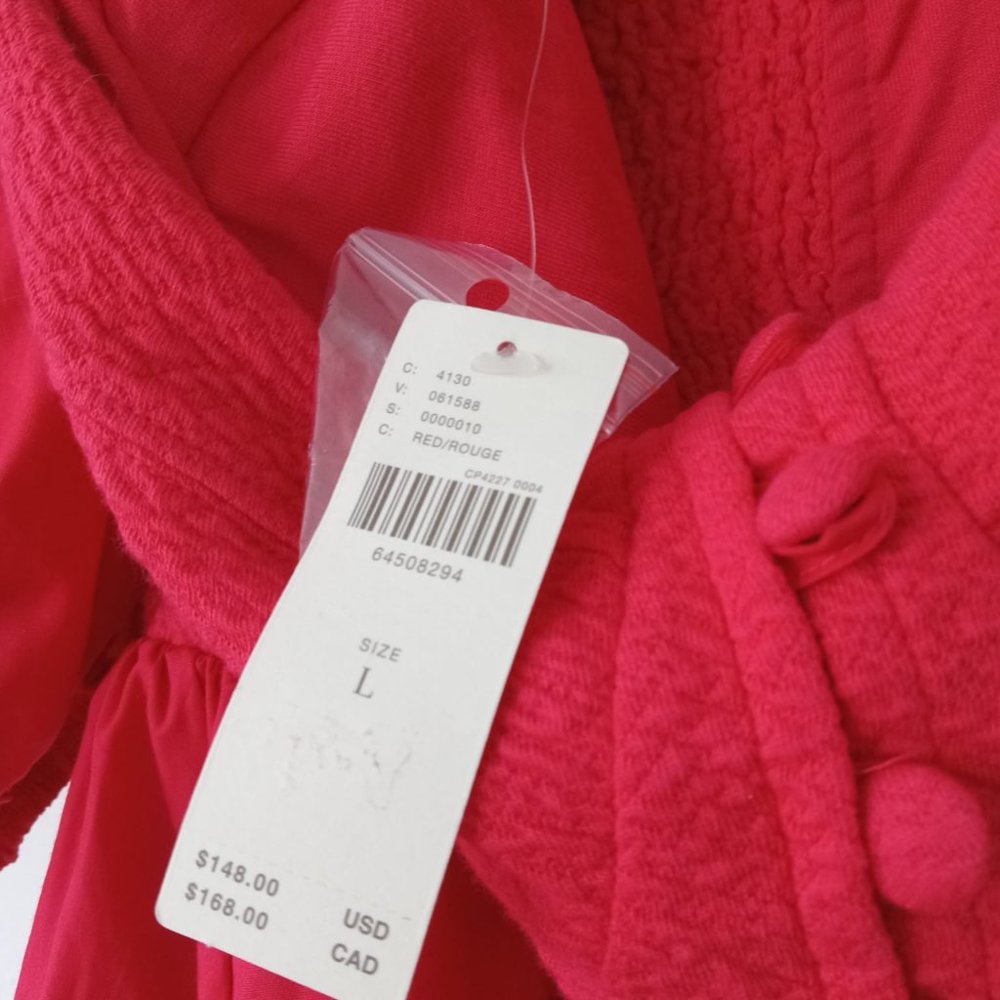 Anthropologie Red Puff-Sleeve Button Front Mini Dress - Picture 6 of 6